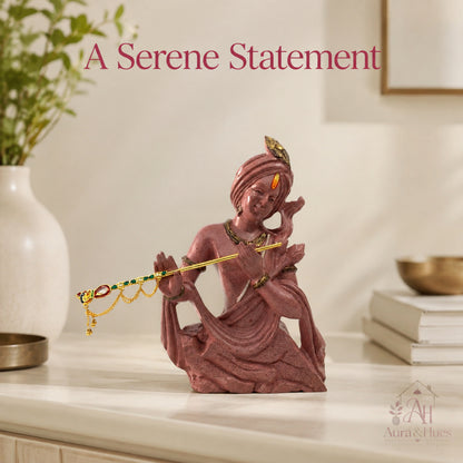 Divine Lord Krishna Playing Flute Idol - Dusty Rose Gold