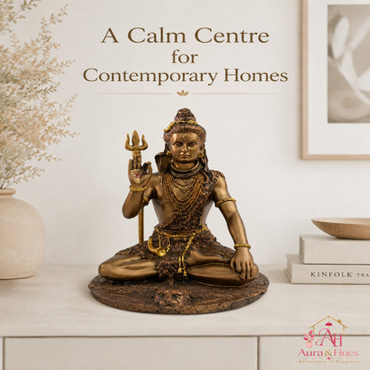 Divine Lord Shiva Meditating Statue - Metallic Bronze & Antique Gold