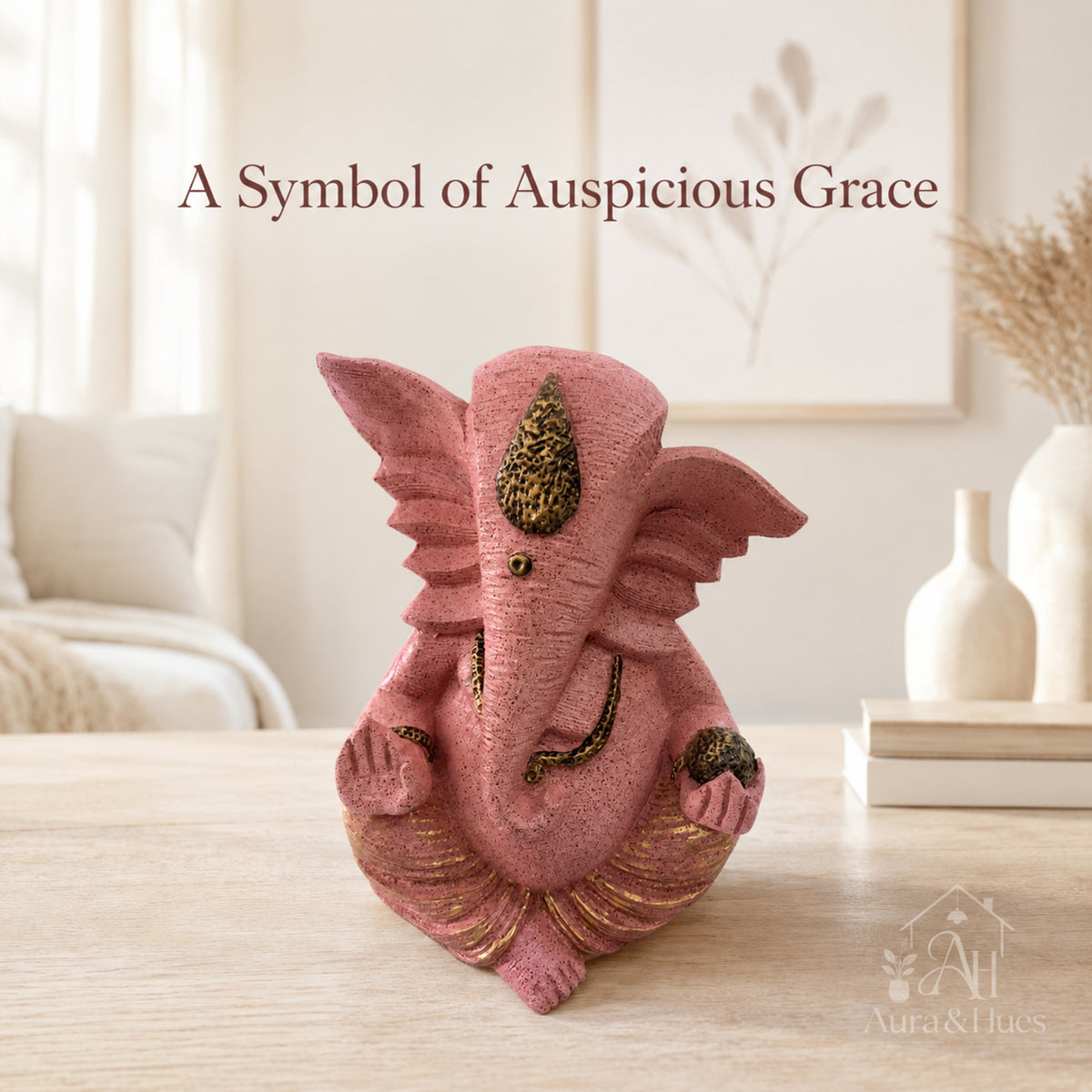 Auspicious Lord Ganesha with Flute Idol - Dusty Rose Gold