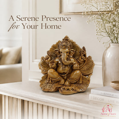 Artisanal Patta Ganesha Idol on Peepal Leaf - Matte Earthy Brown (Medium)