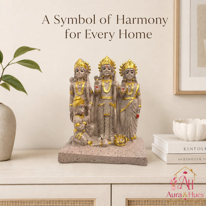 Sacred Stone-Finish Shri Ram Darbar Idol - Pinkish Beige & Gold