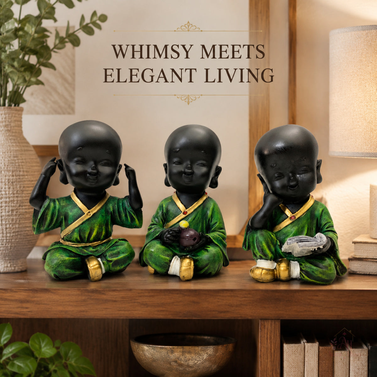 Modern Art Twin Birds on Branch Showpiece - Forest Green