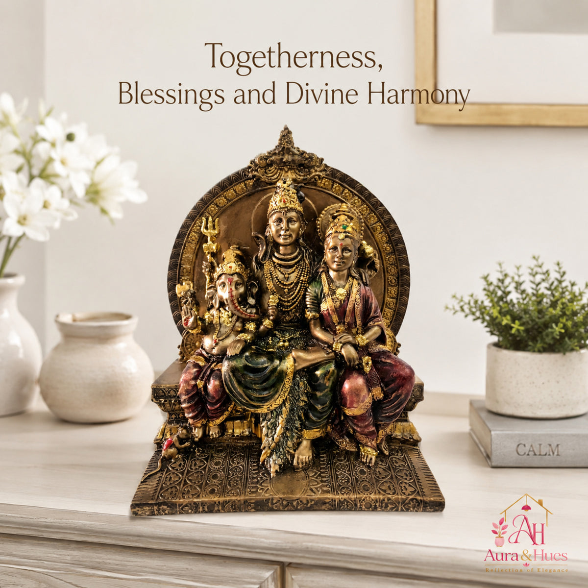 Sacred Shiv Parivar Family Idol - Metallic Bronze & Radiant Gold