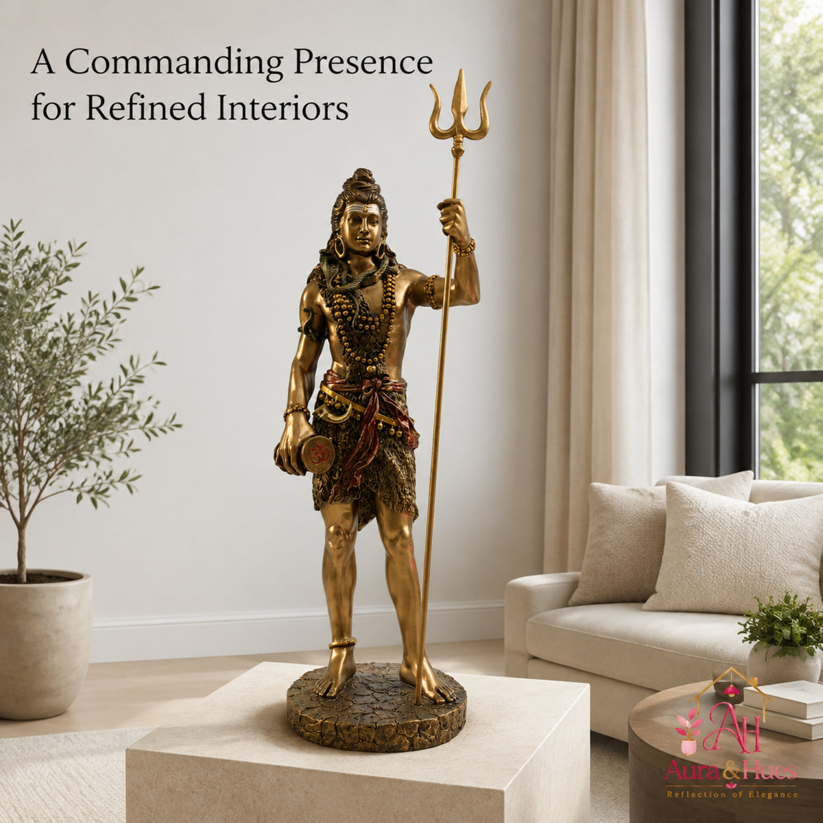 Grand Temple-Style Standing Lord Shiva Statue, 66 cm - Bronze, Gold & Maroon