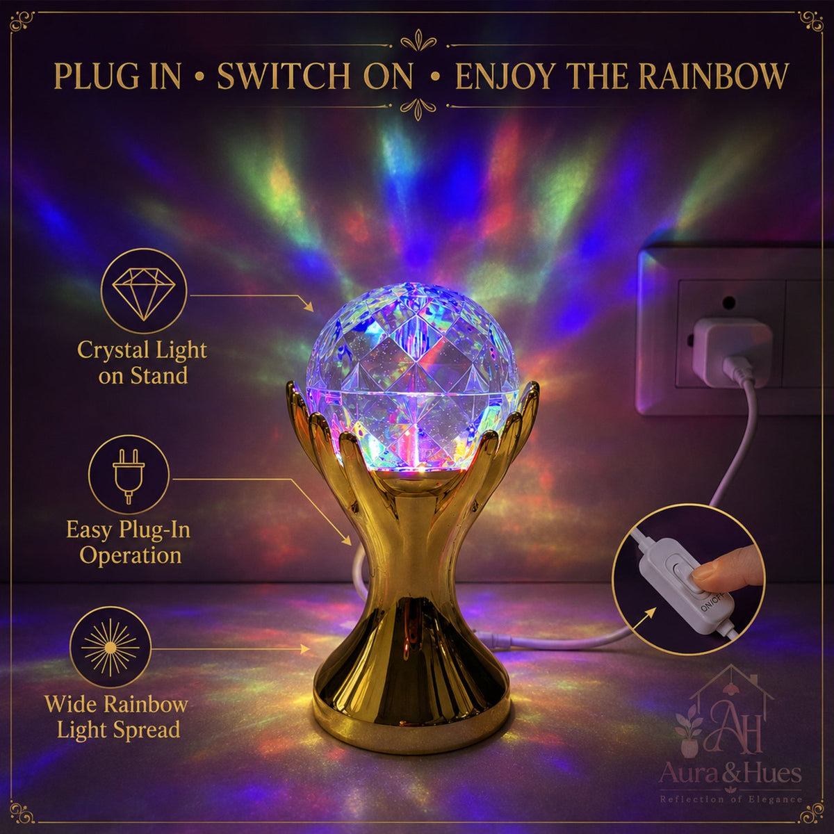 Plug in switch on enjoy the rainbow - feature infographic