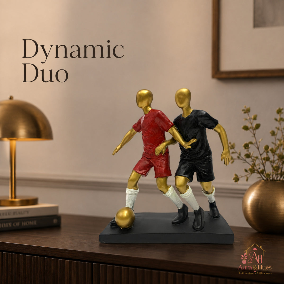 Contemporary Stylized Tribal Couple Showpiece - Black, Gold & Maroon (A)
