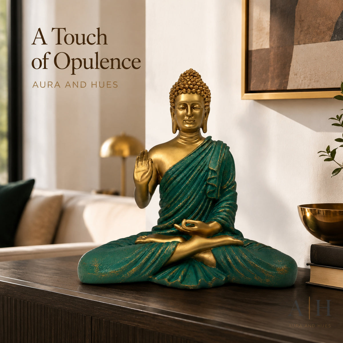 Meditating Dhyana Buddha Idol - Golden Green