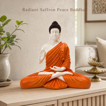 Meditating Dhyana Buddha Idol - White & Terracotta Orange