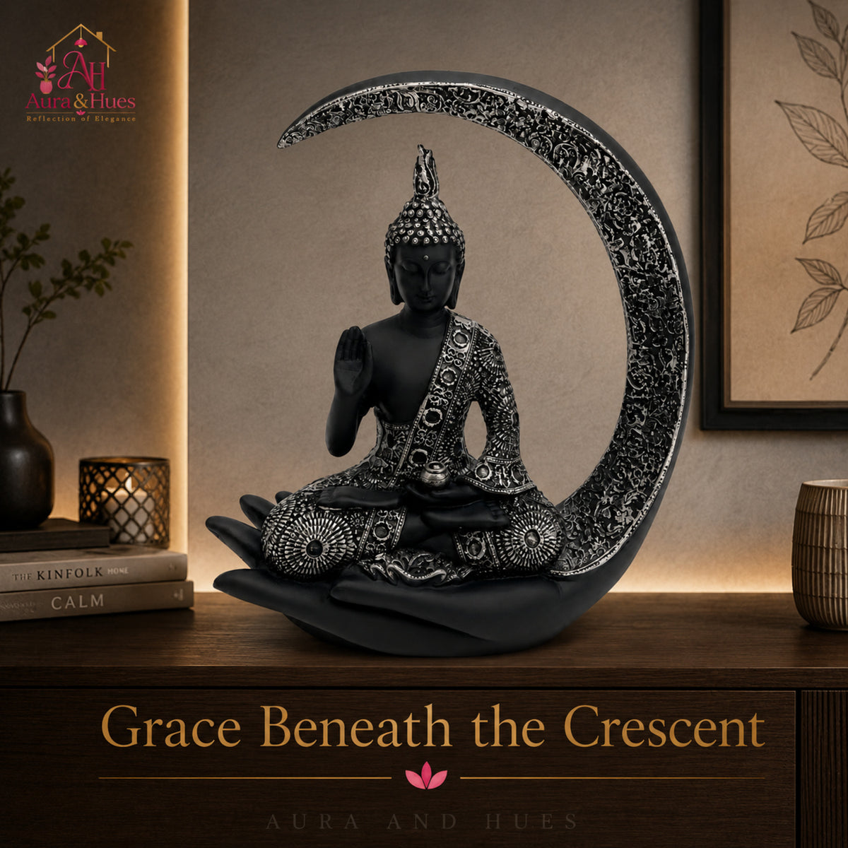 Slender Serene Buddha Idol - Sleek Black & Silver