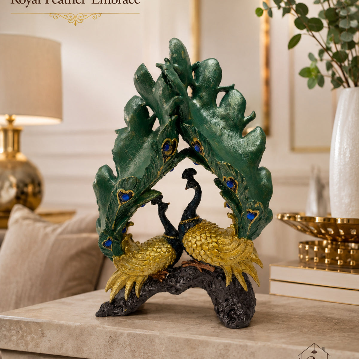 Modern Stylized Sail Wave Showpiece - Gold & Emerald Green