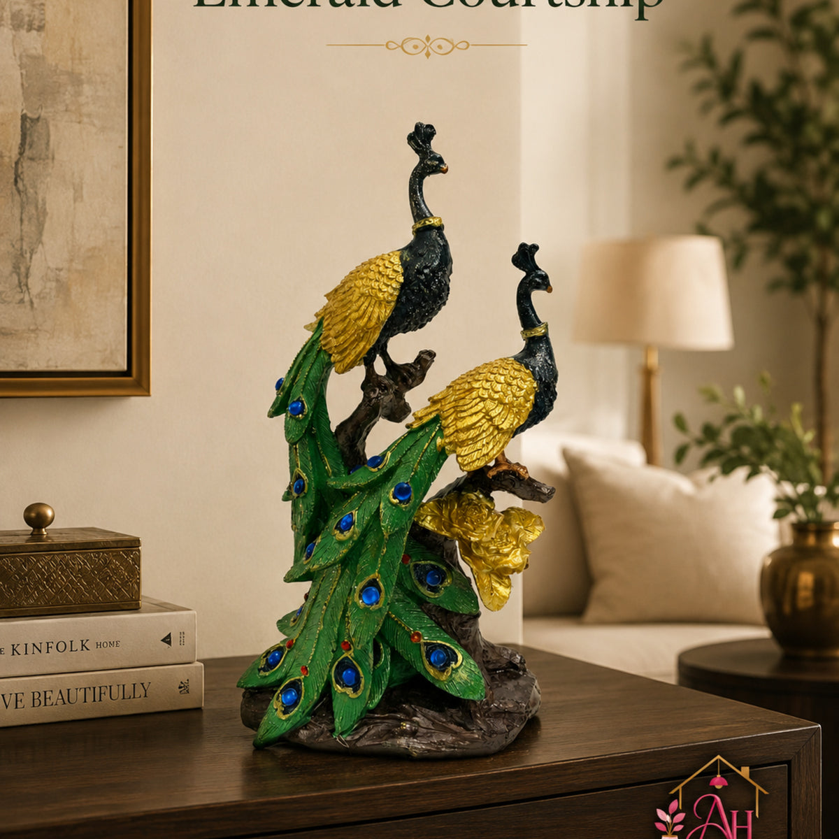 Abstract Upward Spiral Flame Figurine - Gold & Emerald Green