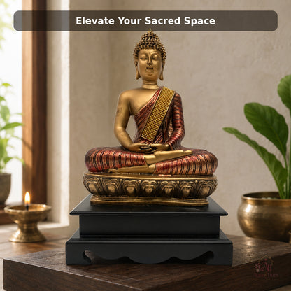 Ornate Royal Reclining Buddha Idol - Antique Gold, Maroon & Black