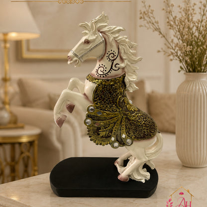 Royal Vastu Show Horse with Ornate Antique Saddle - Pure White