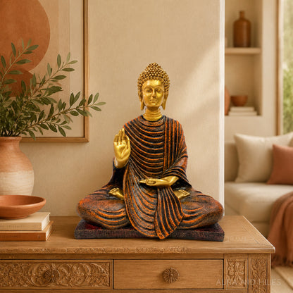 Serene Blessing Buddha Statue - Gold, Dark Brown & Terracotta
