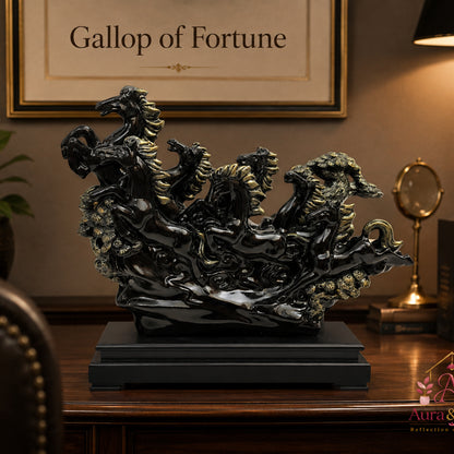 Vastu Regal Rearing Stallion Figurine - Antique Black & Black Base