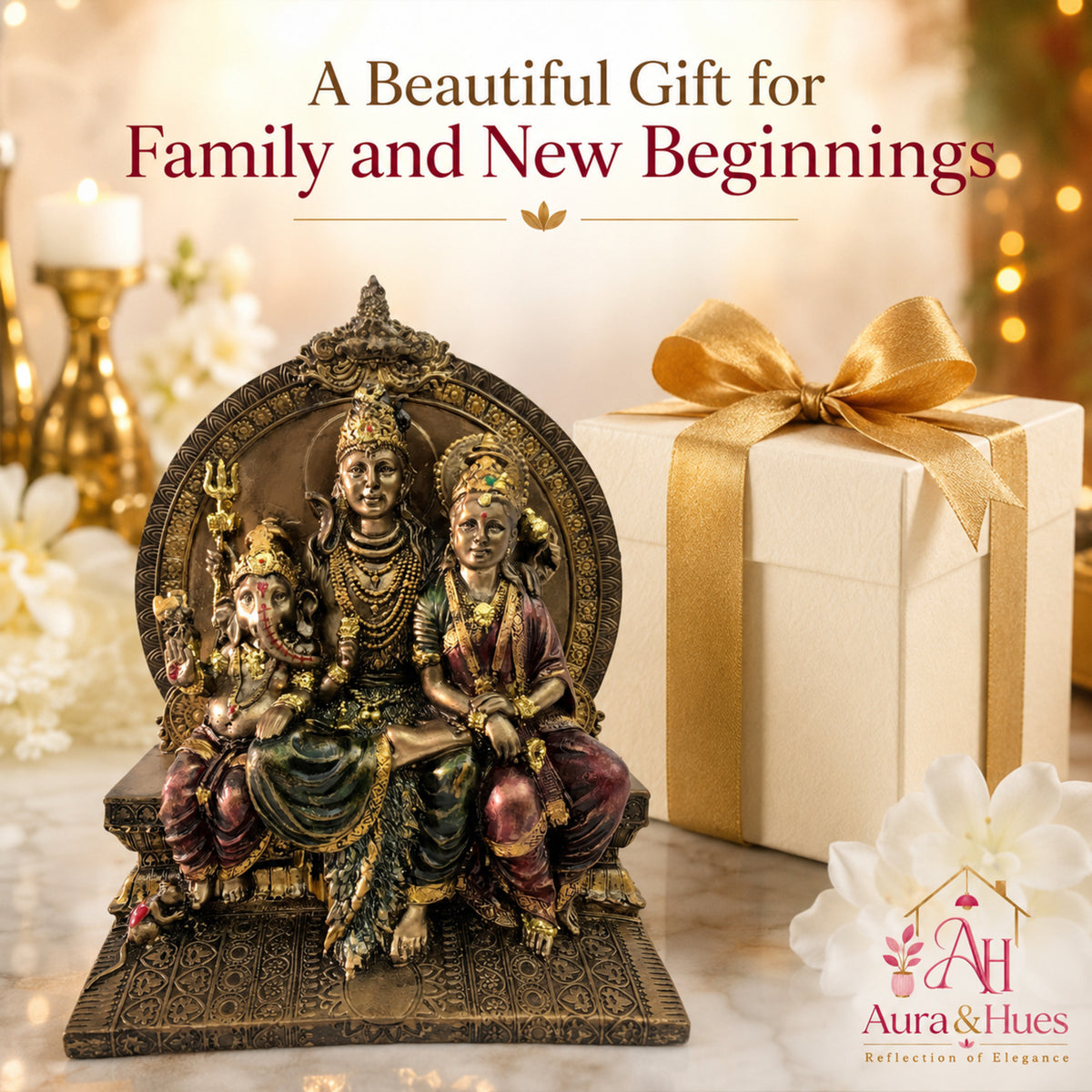 Sacred Shiv Parivar Family Idol - Metallic Bronze & Radiant Gold
