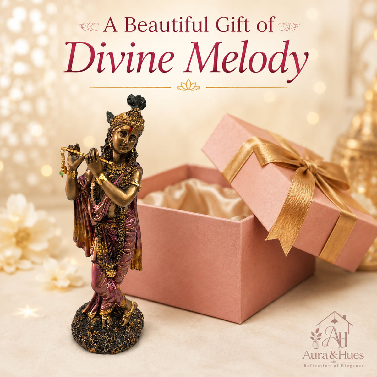 Graceful Lord Krishna Figurine - Antique Rose Gold