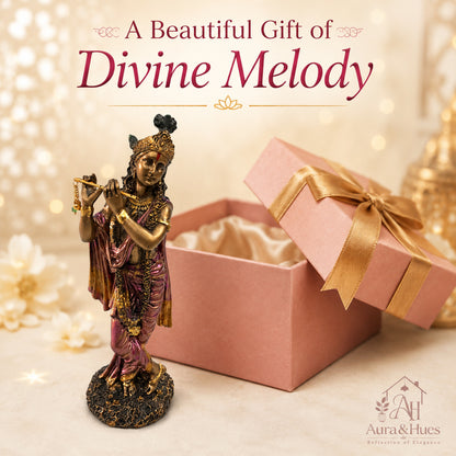 Graceful Lord Krishna Figurine - Antique Rose Gold