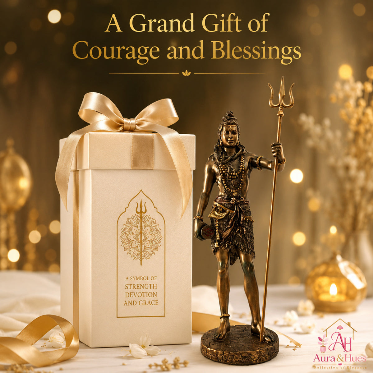Majestic Standing Lord Shiva Sculpture - Metallic Bronze, Gold & Maroon