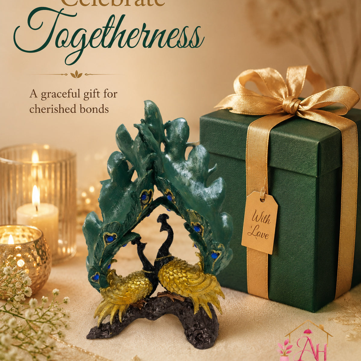 Modern Stylized Sail Wave Showpiece - Gold & Emerald Green