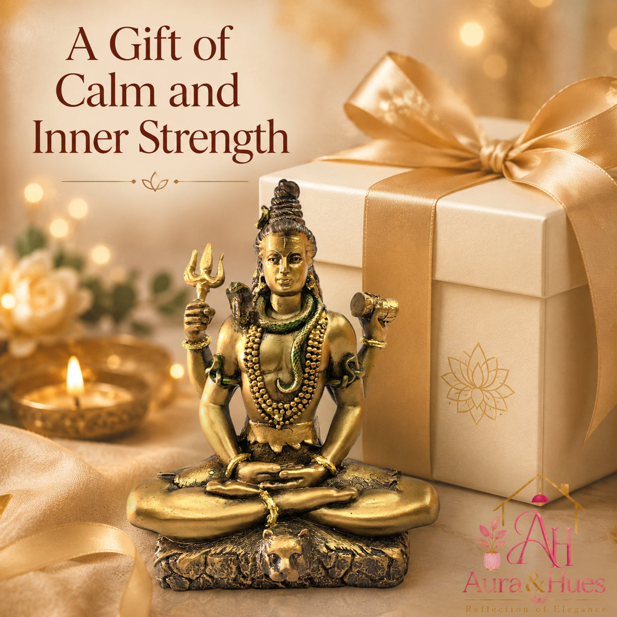 Sacred Meditating Lord Shiva Figurine - Metallic Bronze