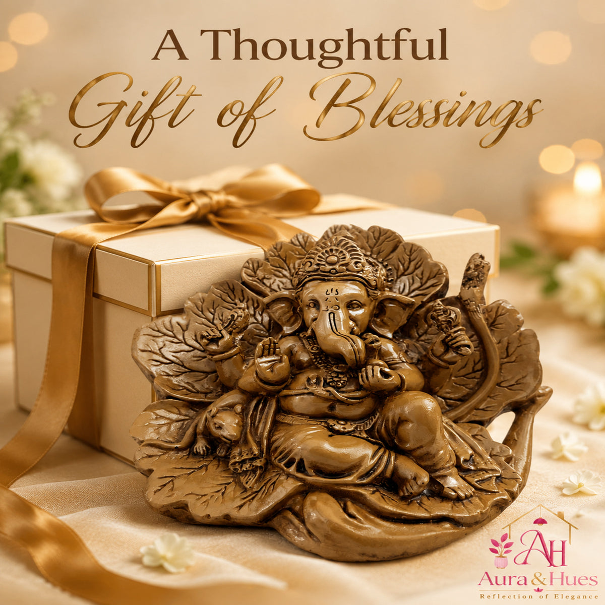 Artisanal Patta Ganesha Idol on Peepal Leaf - Matte Earthy Brown (Compact)