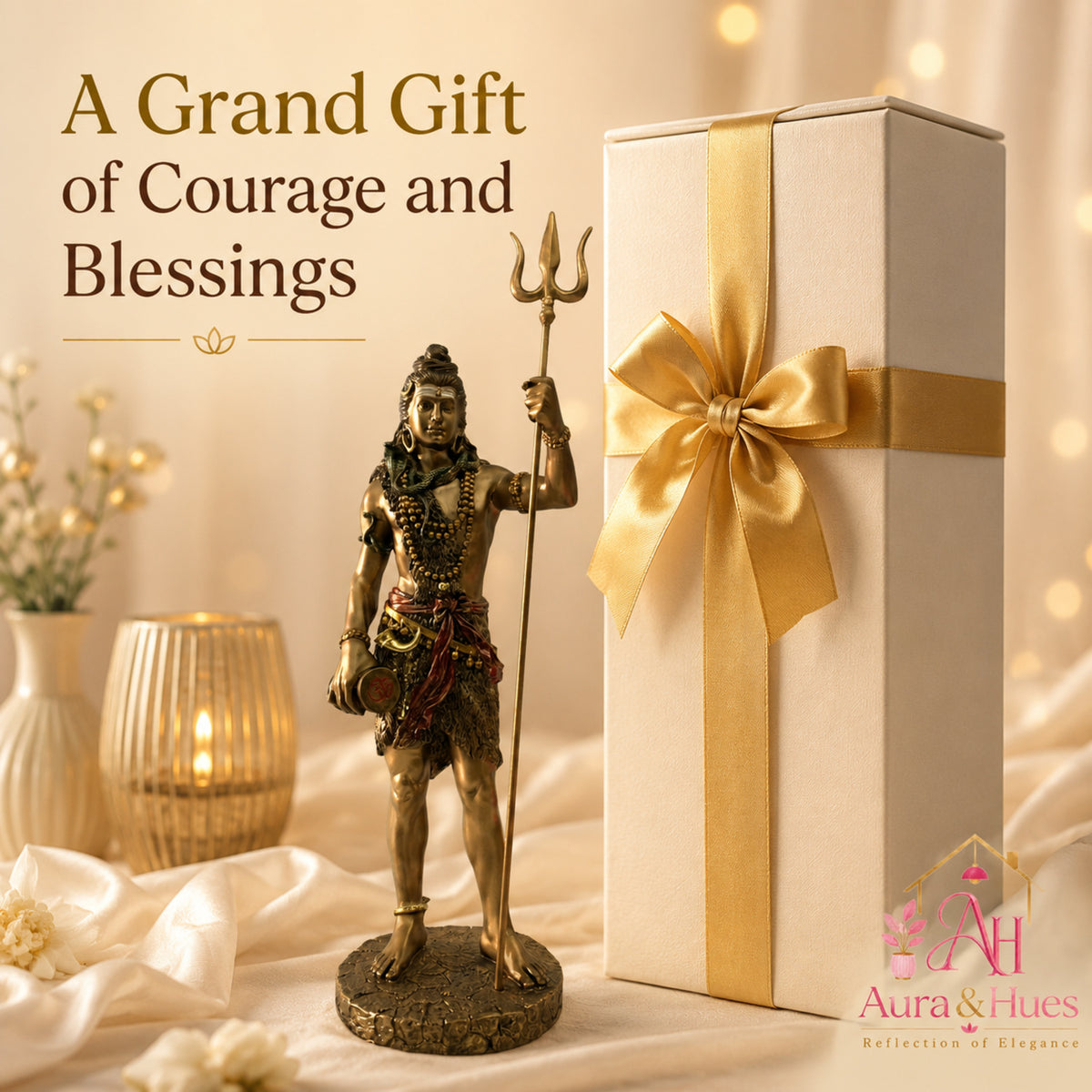 Grand Temple-Style Standing Lord Shiva Statue, 66 cm - Bronze, Gold & Maroon