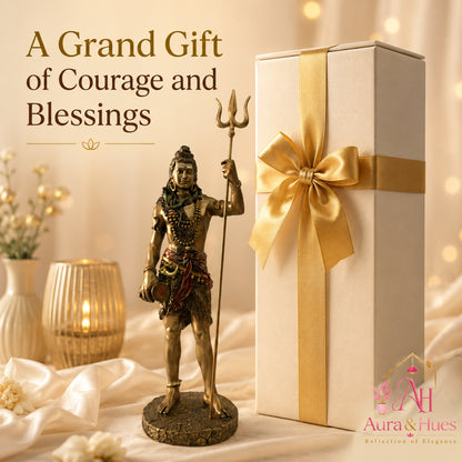 Grand Temple-Style Standing Lord Shiva Statue, 66 cm - Bronze, Gold & Maroon