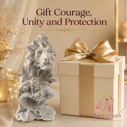 Majestic Sandstone Crouching Lion Sculpture - Matte White