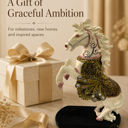Royal Vastu Show Horse with Ornate Antique Saddle - Pure White
