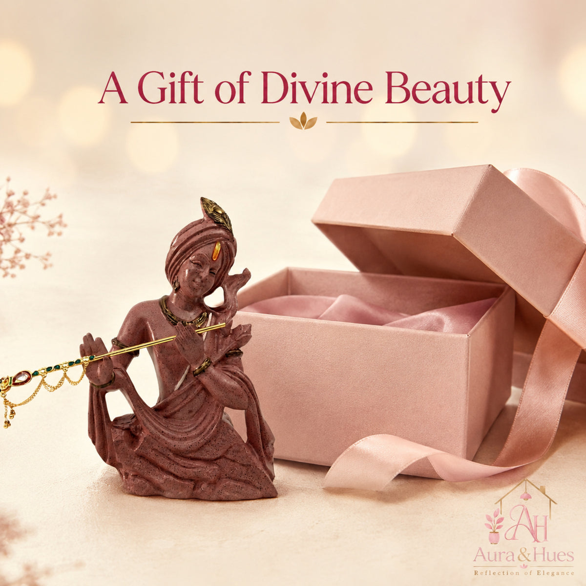 Divine Lord Krishna Playing Flute Idol - Dusty Rose Gold