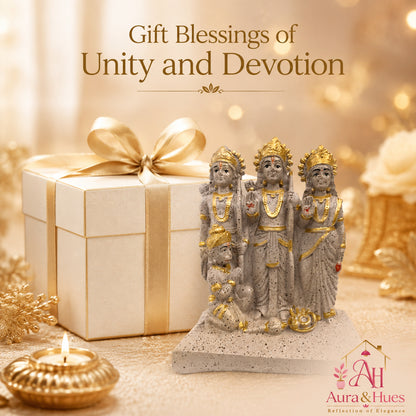 Sacred Stone-Finish Shri Ram Darbar Idol - Pinkish Beige & Gold