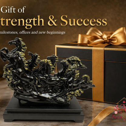 Vastu Regal Rearing Stallion Figurine - Antique Black & Black Base
