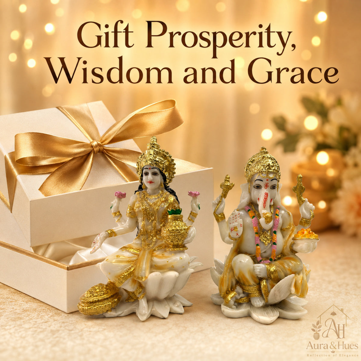 Auspicious Lakshmi Ji & Ganesha Ji Statues Set - Pristine White & Gold