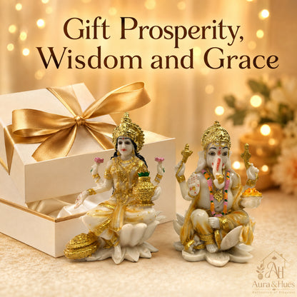 Auspicious Lakshmi Ji & Ganesha Ji Statues Set - Pristine White & Gold