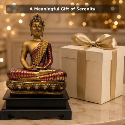 Ornate Royal Reclining Buddha Idol - Antique Gold, Maroon & Black