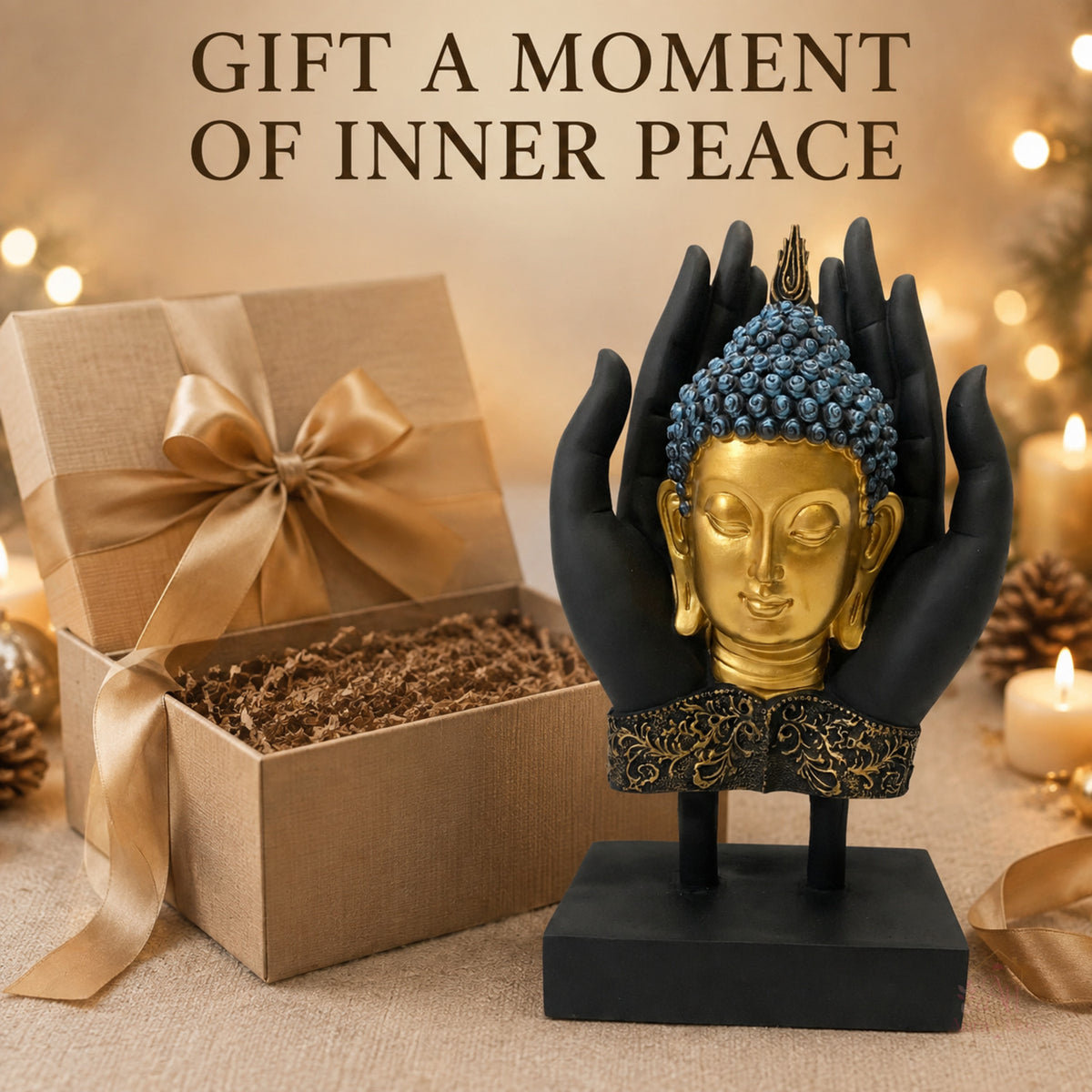 Sacred Palm Buddha Meditating Figurine (Large)