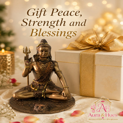 Divine Lord Shiva Meditating Statue - Metallic Bronze & Antique Gold
