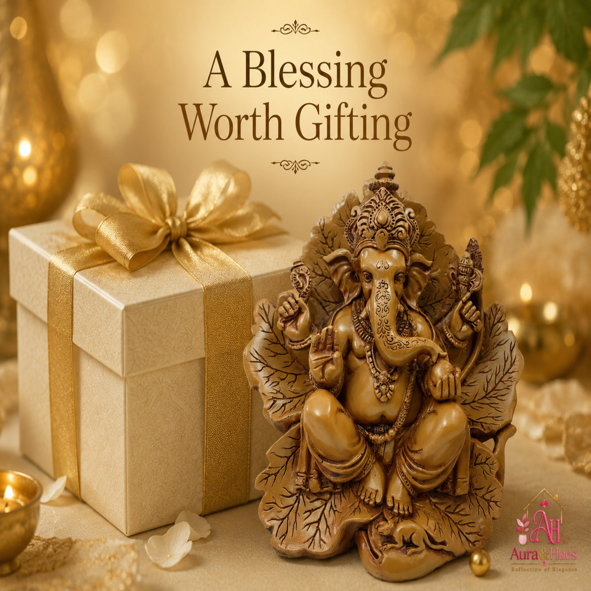 Artisanal Patta Ganesha Idol on Peepal Leaf - Matte Earthy Brown (Medium)