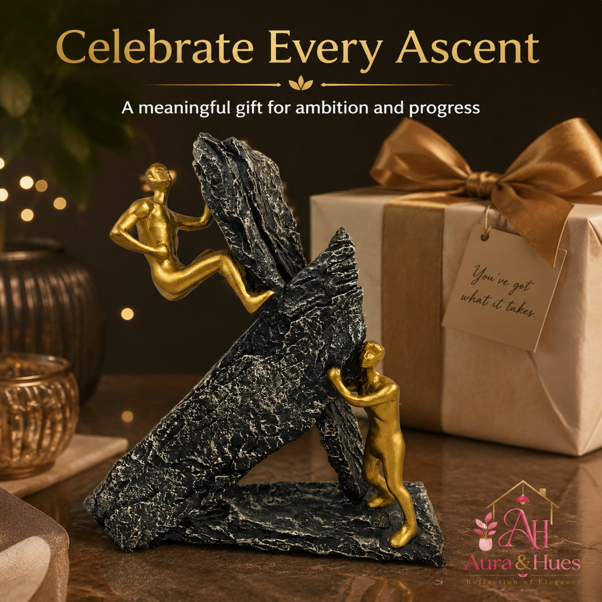Abstract Modernist Family Figurine - Gold, Silver & Black (B)