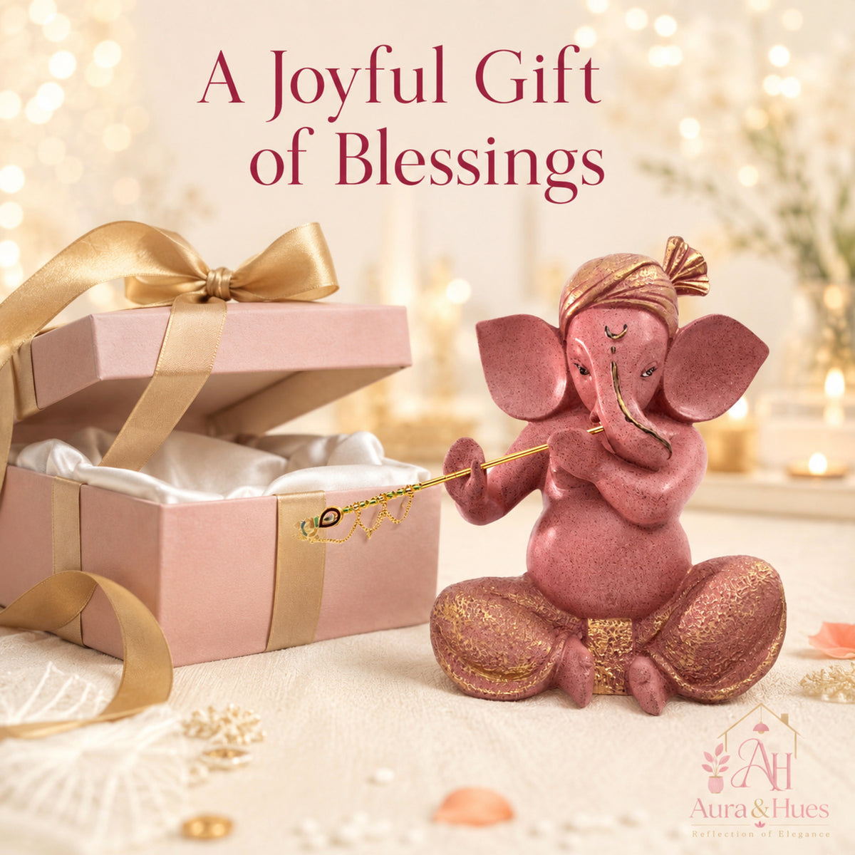 Sacred Lord Ganesha Meditating Idol - Dusty Rose Gold