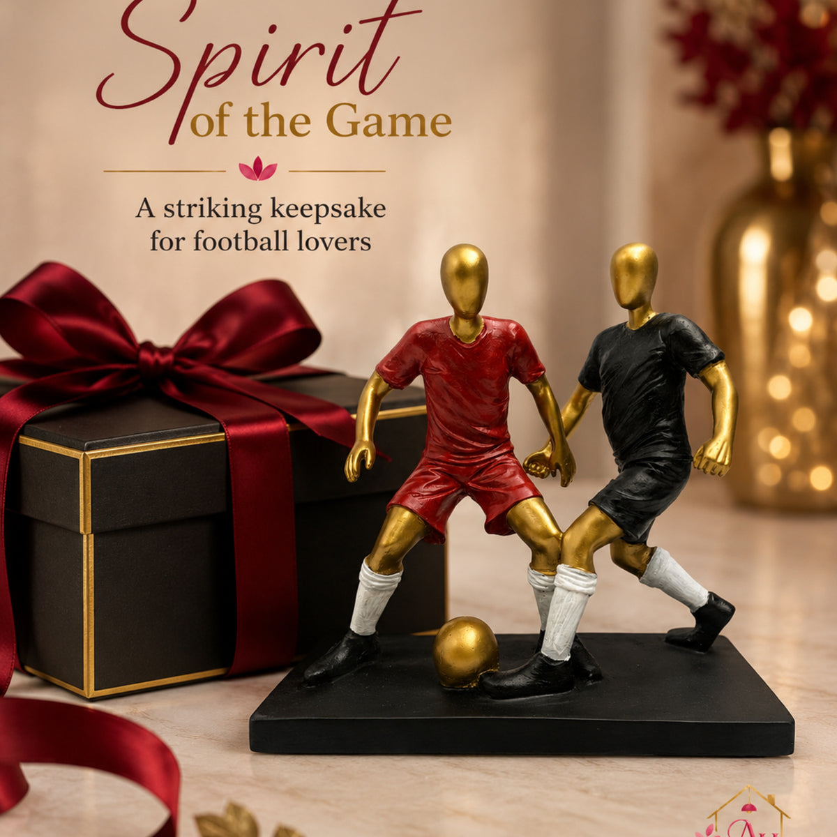 Contemporary Stylized Tribal Couple Showpiece - Black, Gold & Maroon (B)