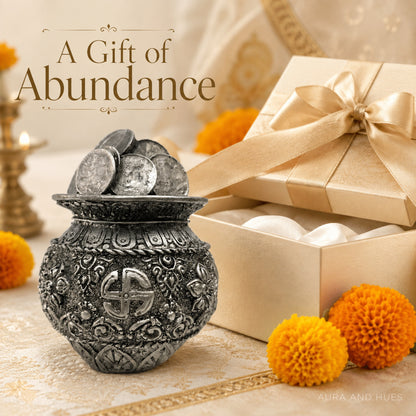Auspicious Antique Silver Coin Kalash Idol for Pooja & Decor