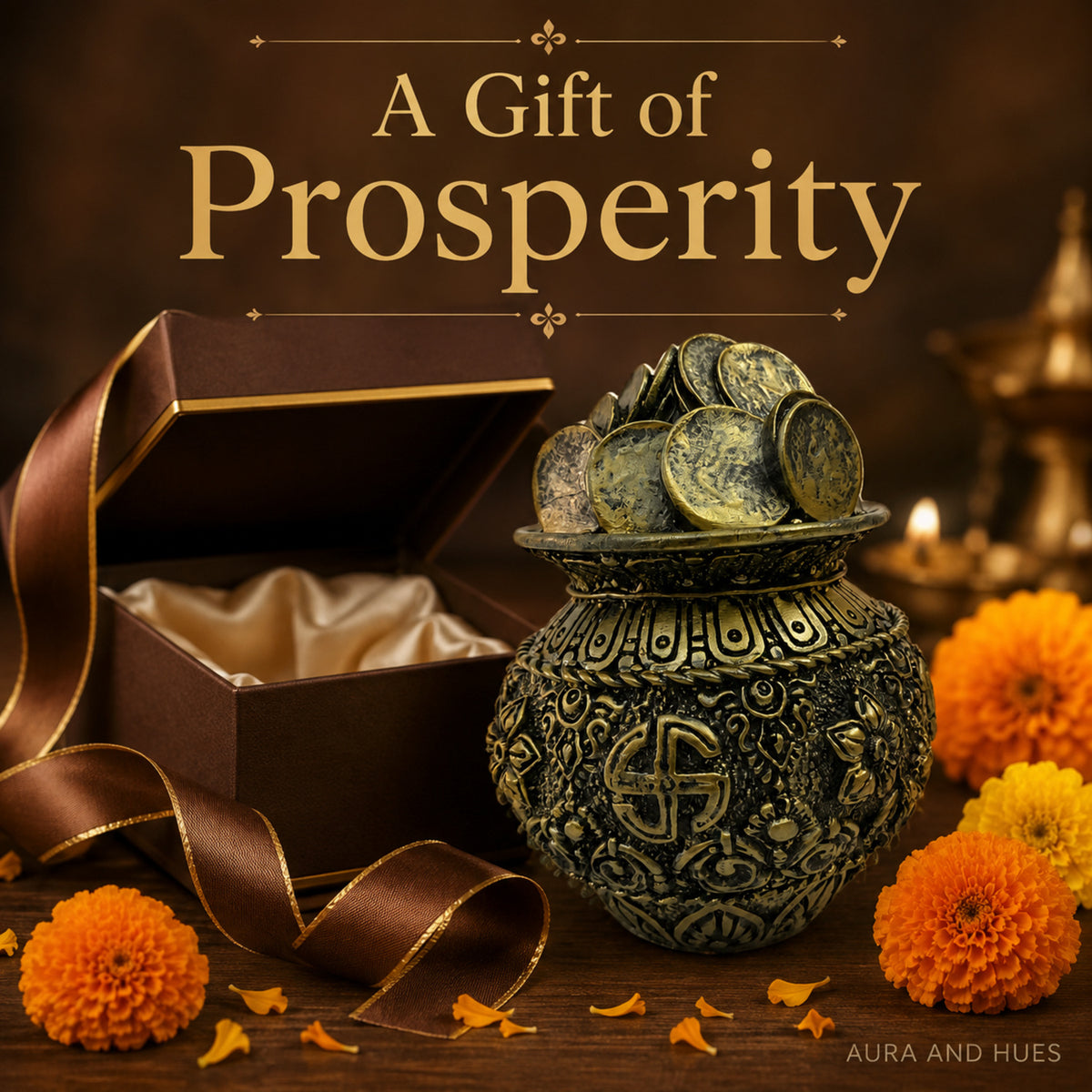 Auspicious Antique Gold Coin Kalash Idol for Pooja & Decor