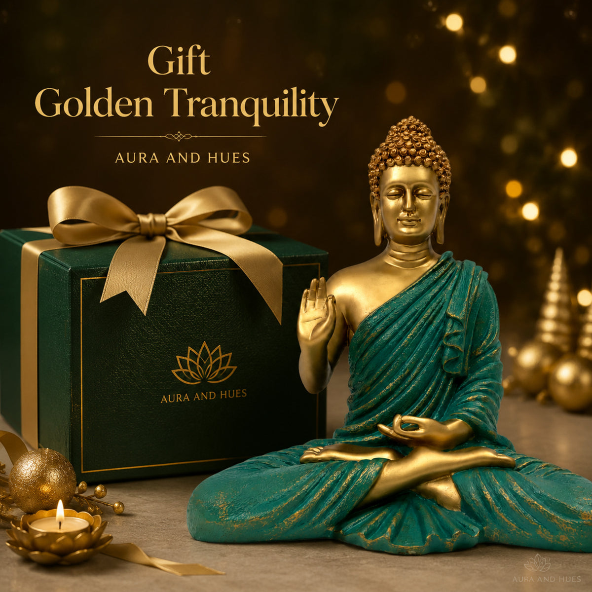 Meditating Dhyana Buddha Idol - Golden Green