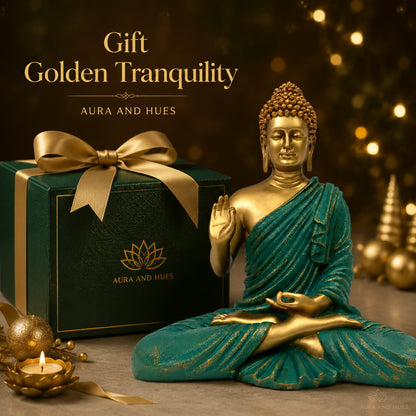 Meditating Dhyana Buddha Idol - Golden Green