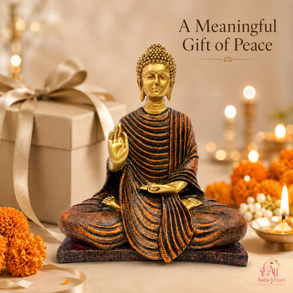 Serene Blessing Buddha Statue - Gold, Dark Brown & Terracotta