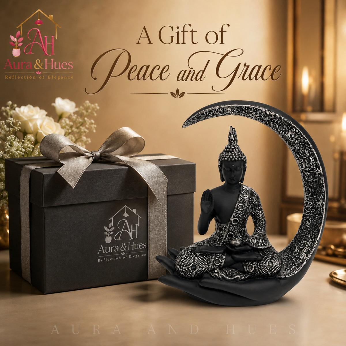 Slender Serene Buddha Idol - Sleek Black & Silver