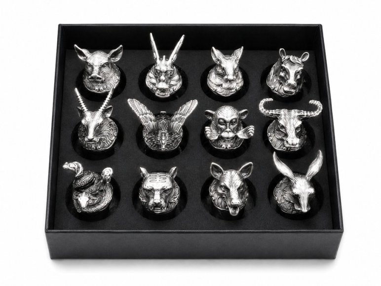 Luxury Animal Head Shot Glass Set with Black Gift Box, Premium Silver Finish Barware