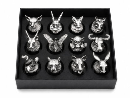 Luxury Animal Head Shot Glass Set with Black Gift Box, Premium Silver Finish Barware